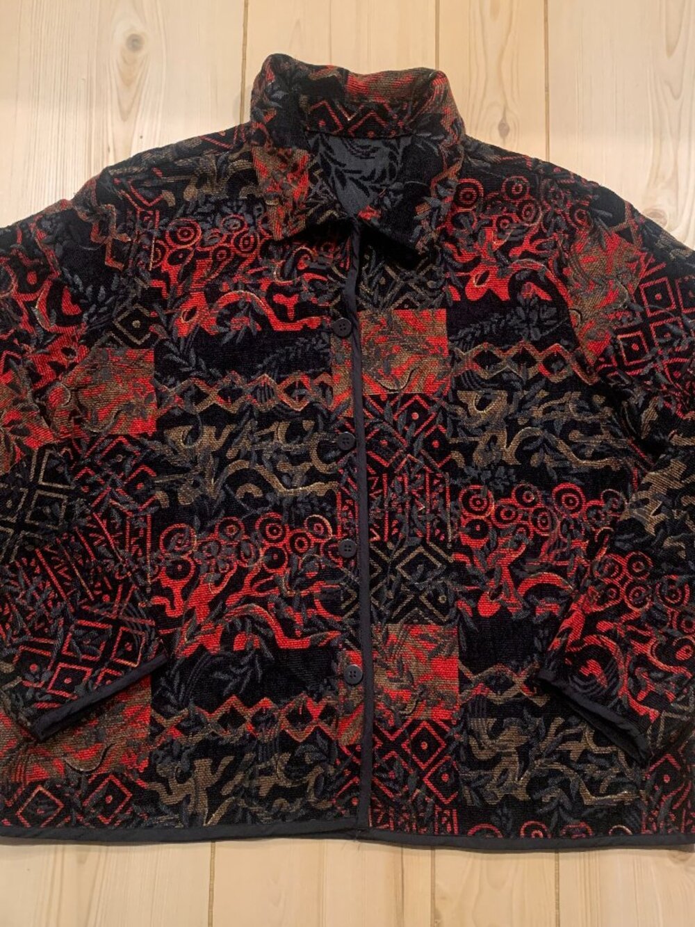 Vintage 90s Reversible Button-Down Retro Abstract Collared Jacket Women's Size L